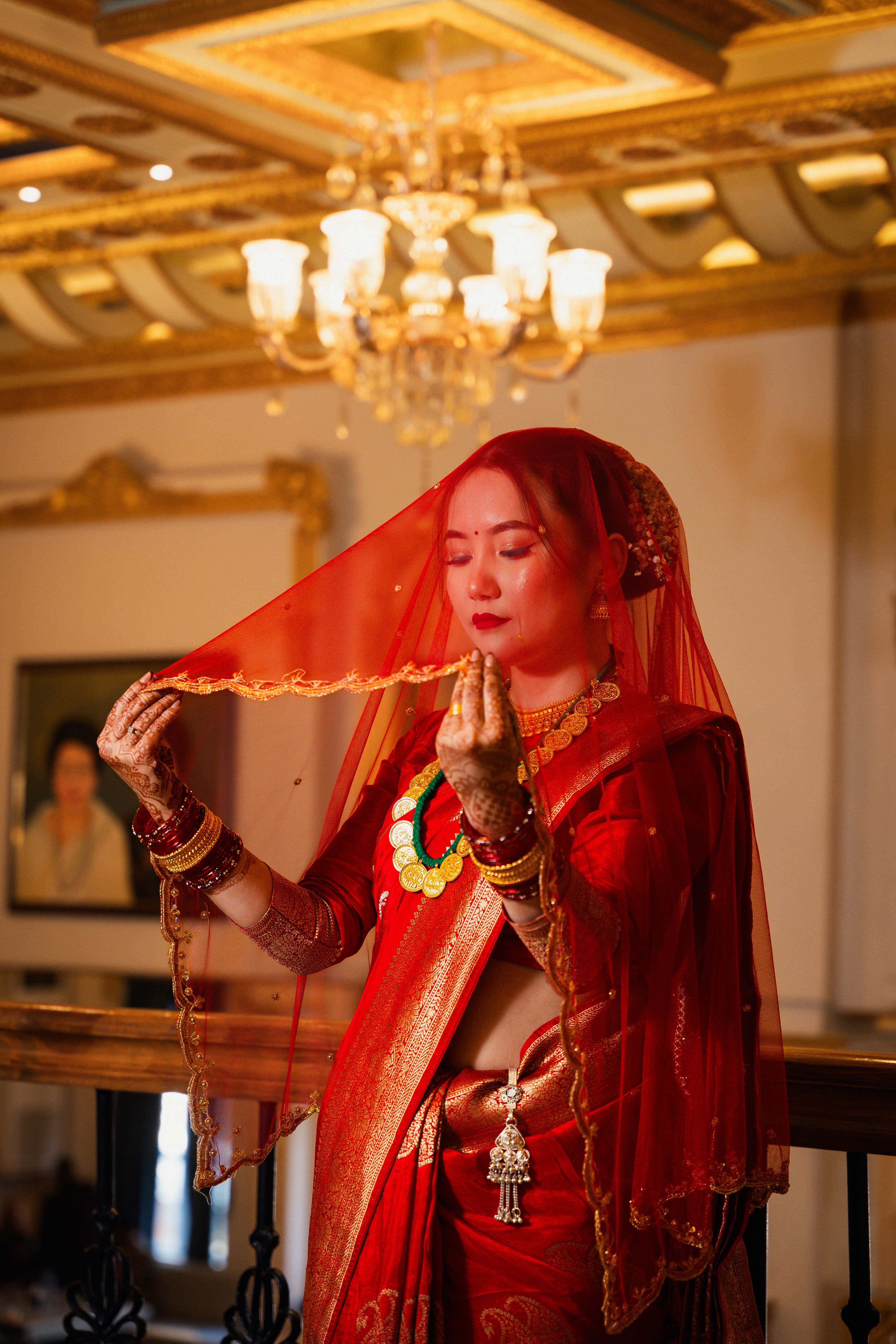 Bride Veil Portrait with Chandelier