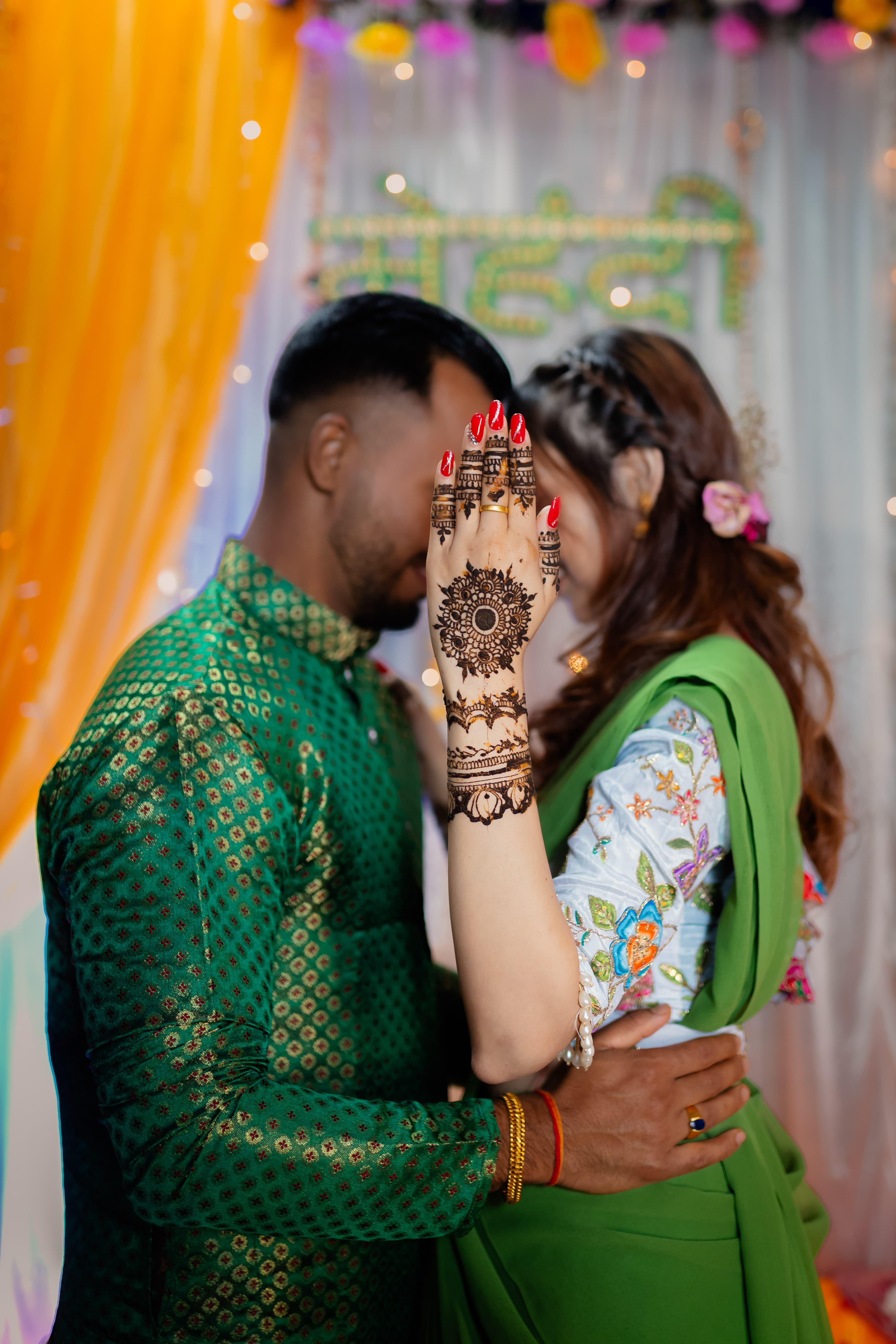 Henna Hand Close-Up with Couple