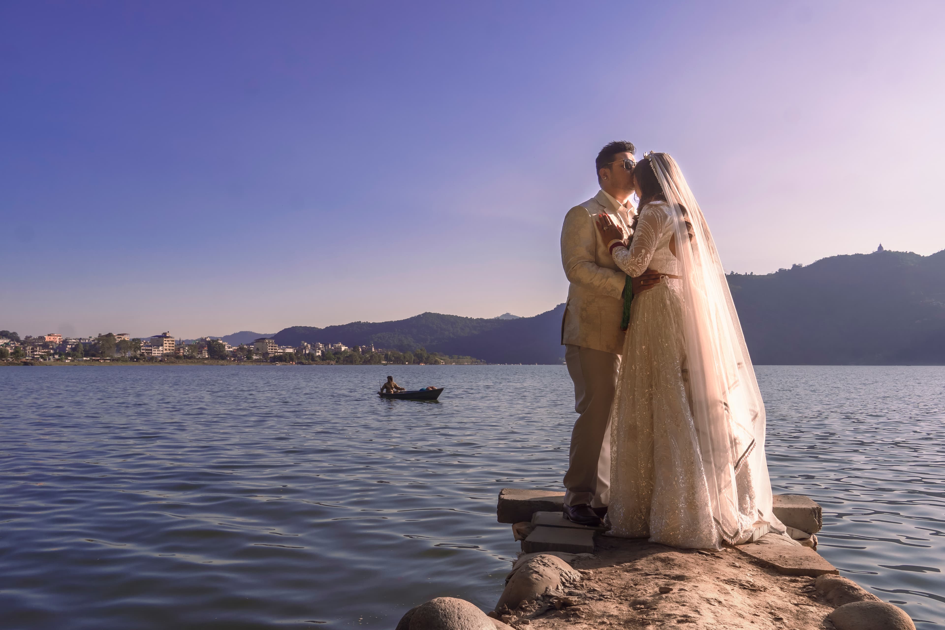 Post-Wedding Couple at Lakeside